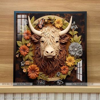 file tranh con giap treo tuong con trau suu 0653