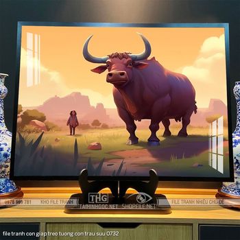 file tranh con giap treo tuong con trau suu 0732