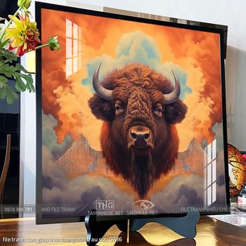 file tranh con giap treo tuong con trau suu 0736