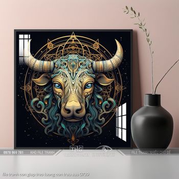 file tranh con giap treo tuong con trau suu 0739