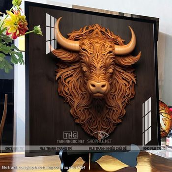 file tranh con giap treo tuong con trau suu 0754