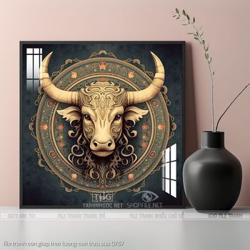 file tranh con giap treo tuong con trau suu 0767