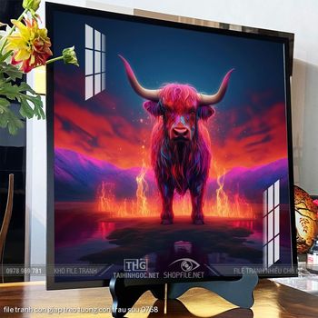 file tranh con giap treo tuong con trau suu 0768