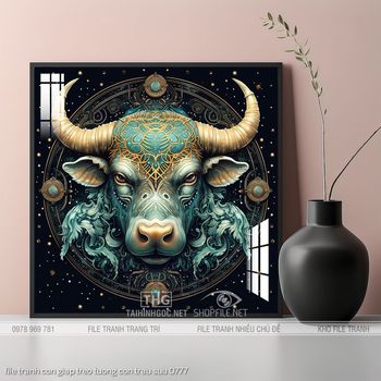 file tranh con giap treo tuong con trau suu 0777