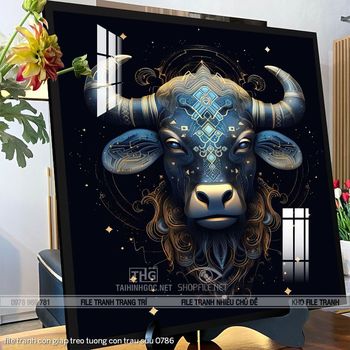 file tranh con giap treo tuong con trau suu 0786