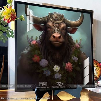 file tranh con giap treo tuong con trau suu 0794