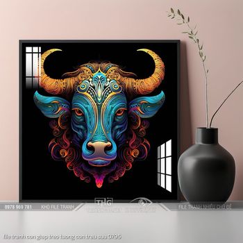 file tranh con giap treo tuong con trau suu 0795