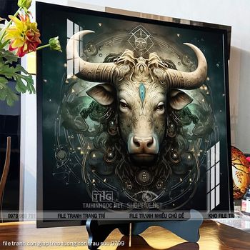 file tranh con giap treo tuong con trau suu 0799