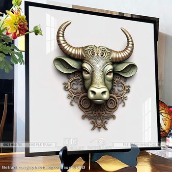 file tranh con giap treo tuong con trau suu 0813