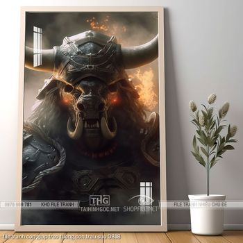 file tranh con giap treo tuong con trau suu 0818