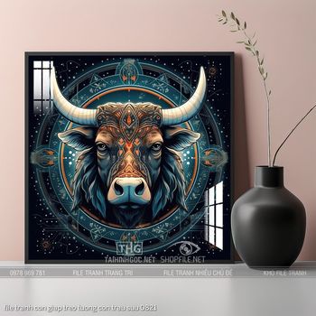 file tranh con giap treo tuong con trau suu 0821