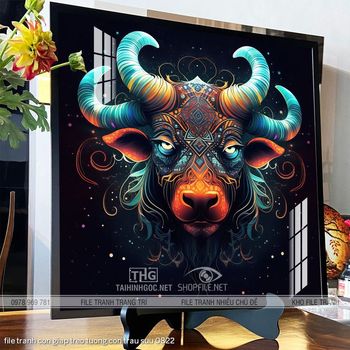 file tranh con giap treo tuong con trau suu 0822