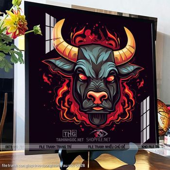 file tranh con giap treo tuong con trau suu 0828