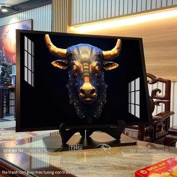 file tranh con giap treo tuong con trau suu 0836