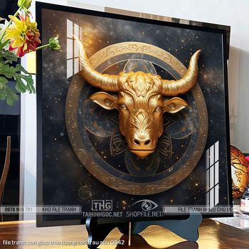 file tranh con giap treo tuong con trau suu 0842