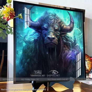 file tranh con giap treo tuong con trau suu 0843