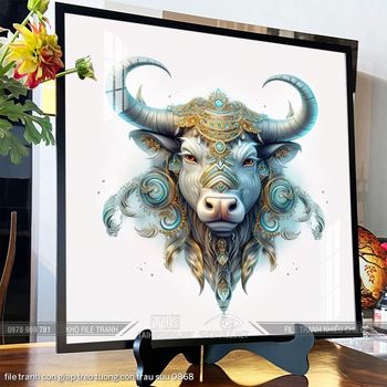 file tranh con giap treo tuong con trau suu 0868