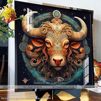 file tranh con giap treo tuong con trau suu 0869