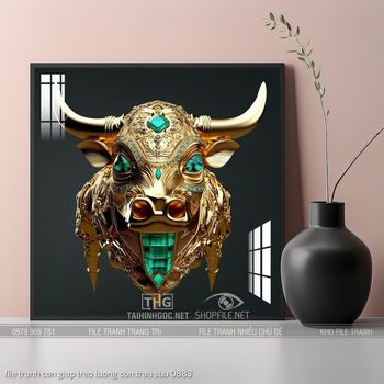 file tranh con giap treo tuong con trau suu 0883