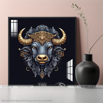 file tranh con giap treo tuong con trau suu 0899