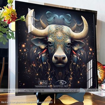 file tranh con giap treo tuong con trau suu 0923