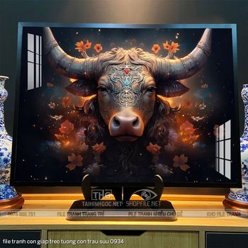 file tranh con giap treo tuong con trau suu 0934