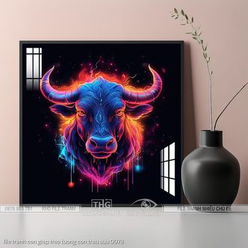 file tranh con giap treo tuong con trau suu 0978