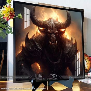 file tranh con giap treo tuong con trau suu 0985