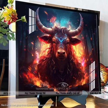 file tranh con giap treo tuong con trau suu 0991