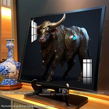 file tranh con giap treo tuong con trau suu 0993