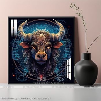 file tranh con giap treo tuong con trau suu 0996