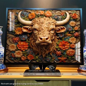 file tranh con giap treo tuong con trau suu 0999