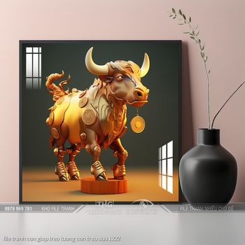 file tranh con giap treo tuong con trau suu 1102