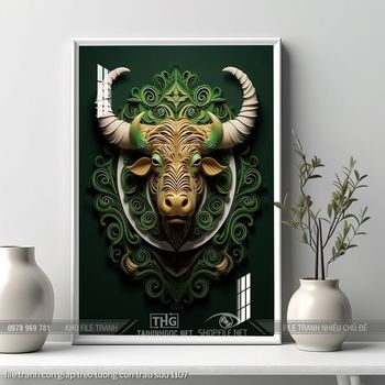 file tranh con giap treo tuong con trau suu 1107