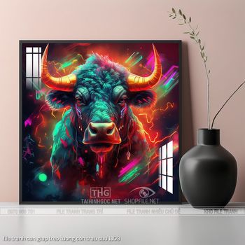 file tranh con giap treo tuong con trau suu 1108