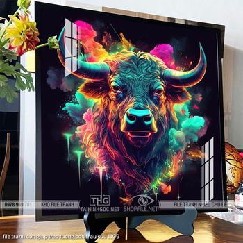 file tranh con giap treo tuong con trau suu 1109