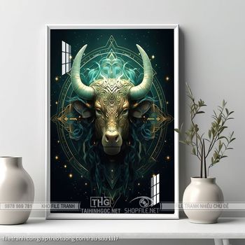 file tranh con giap treo tuong con trau suu 1117