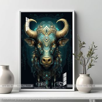 file tranh con giap treo tuong con trau suu 1118