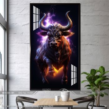 file tranh con giap treo tuong con trau suu 1123