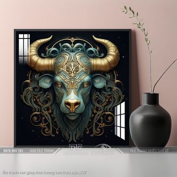 file tranh con giap treo tuong con trau suu 1137