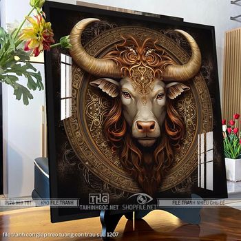 file tranh con giap treo tuong con trau suu 1207