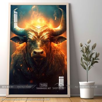 file tranh con giap treo tuong con trau suu 1214