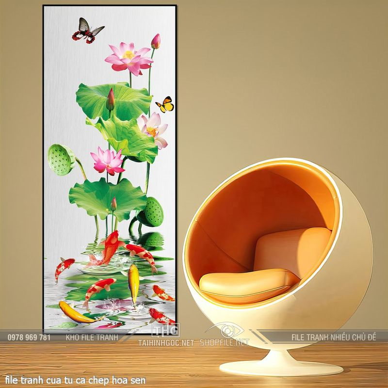 file tranh cua tu ca chep hoa sen