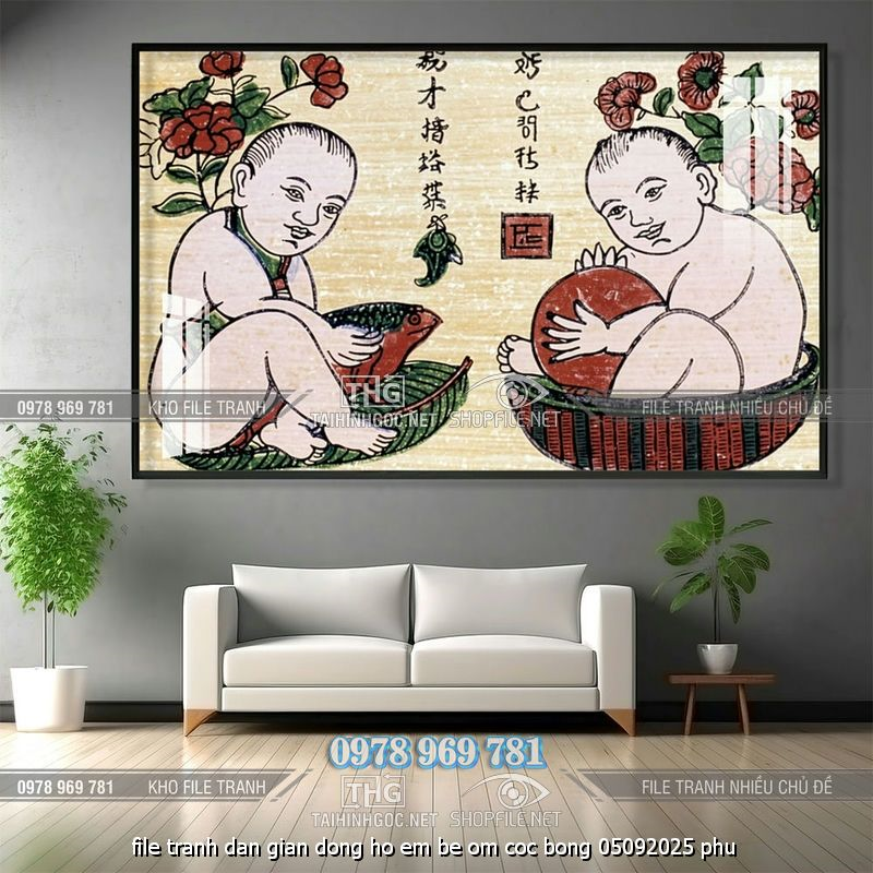 file tranh dan gian dong ho em be om coc bong 05092025 phu