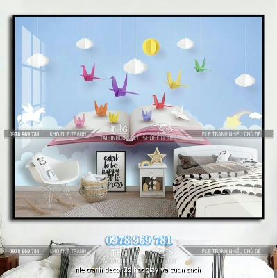 file tranh decor 3d hat giay va cuon sach