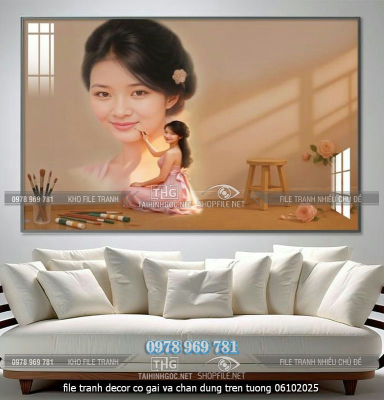 file tranh decor co gai va chan dung tren tuong 06102025