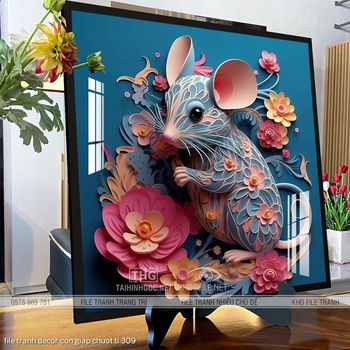 file tranh decor con giap chuot ti 309