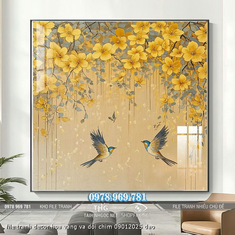 file tranh decor hoa vang va doi chim 09012025 dao