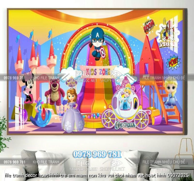 file tranh decor hoat hinh tre em mam non khu vui choi nhan vat hoat hinh 09072025