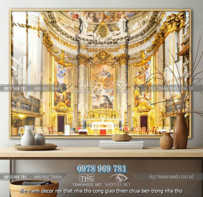 file tranh decor noi that nha tho cong giao thien chua ben trong nha tho